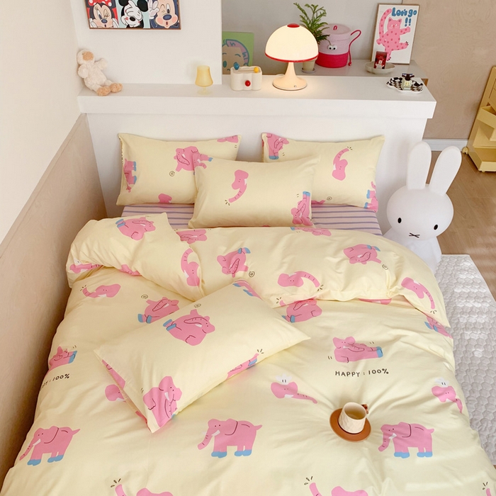 91家纺网 家纺一手货源 找家纺 澳萝拉 2024新款全棉印花亲肤舒适四件套 奶油小象