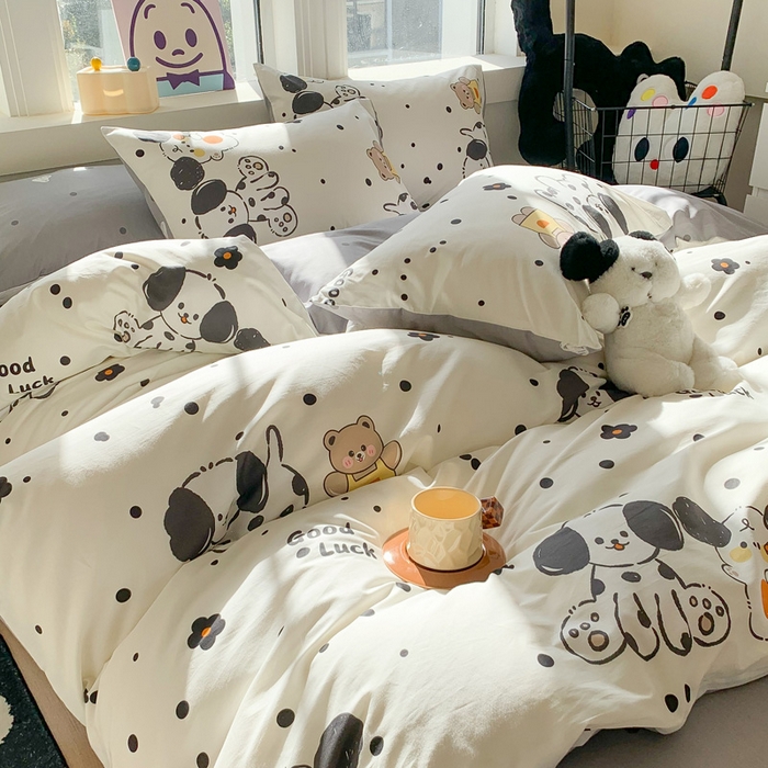 91家纺网 家纺一手货源 找家纺 澳萝拉 2024新款全棉印花亲肤舒适四件套 奶油狗