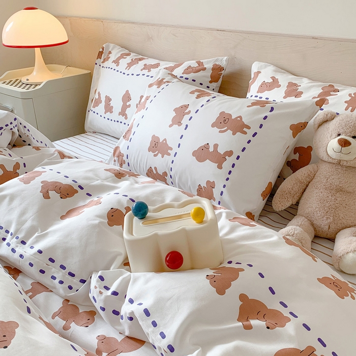 91家纺网 家纺一手货源 找家纺 澳萝拉 2024新款全棉印花亲肤舒适四件套 运动熊