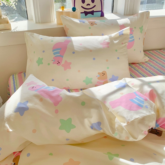 91家纺网 家纺一手货源 找家纺 澳萝拉 2024新款全棉印花亲肤舒适四件套 趴趴熊