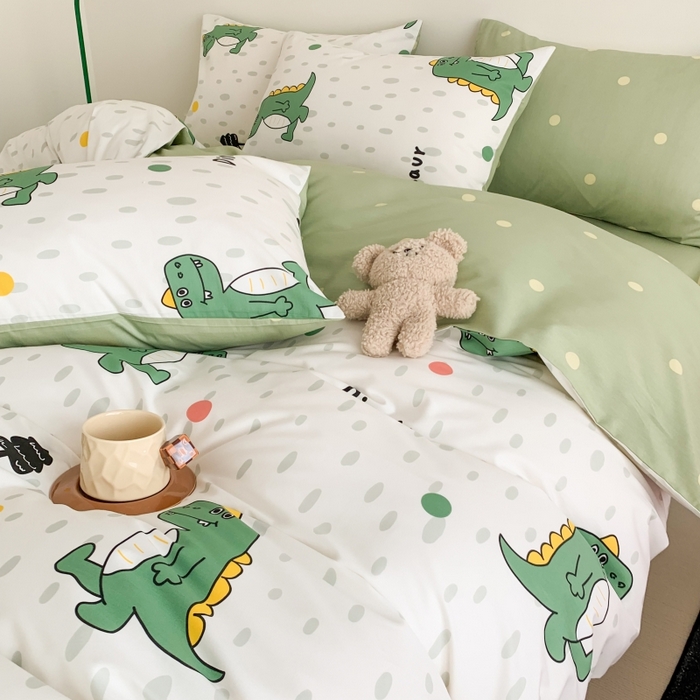 91家纺网 家纺一手货源 找家纺 澳萝拉 2024新款全棉印花亲肤舒适四件套 开心恐龙