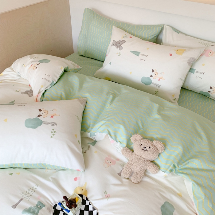 91家纺网 家纺一手货源 找家纺 澳萝拉 2024新款全棉印花亲肤舒适四件套 森林茶话会