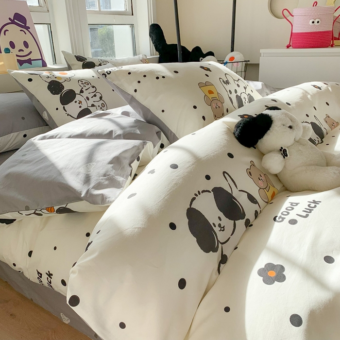 91家纺网 家纺一手货源 找家纺 澳萝拉 2024新款全棉印花亲肤舒适四件套 奶油狗