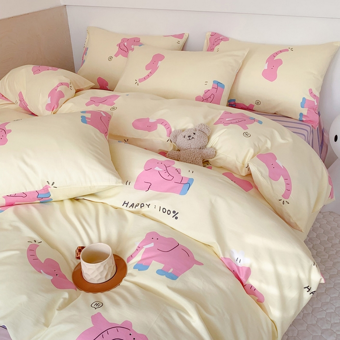 91家纺网 家纺一手货源 找家纺 澳萝拉 2024新款全棉印花亲肤舒适四件套 奶油小象