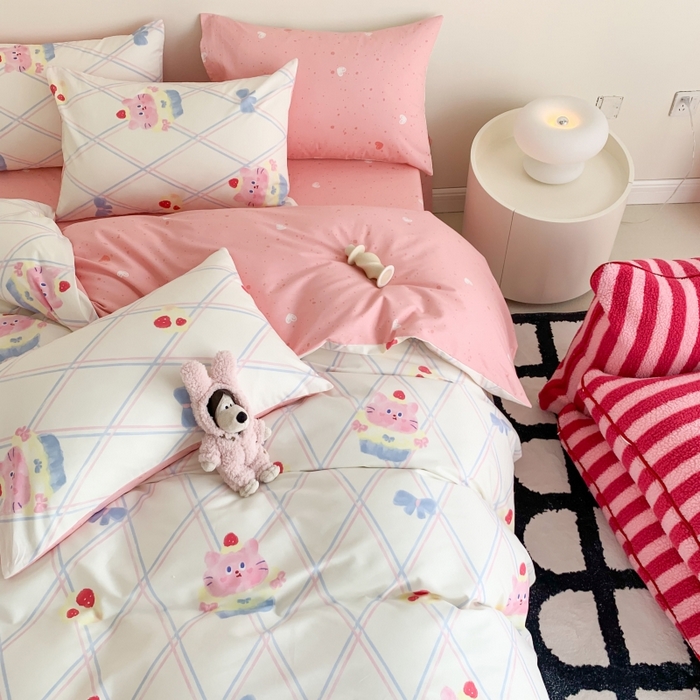 91家纺网 家纺一手货源 找家纺 澳萝拉 2024新款全棉印花亲肤舒适四件套 元气猫咪