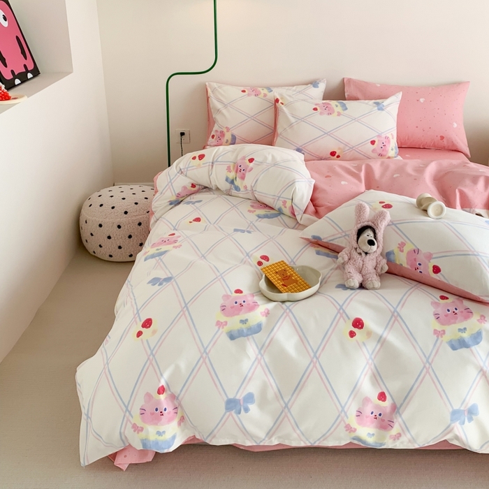 91家纺网 家纺一手货源 找家纺 澳萝拉 2024新款全棉印花亲肤舒适四件套 元气猫咪