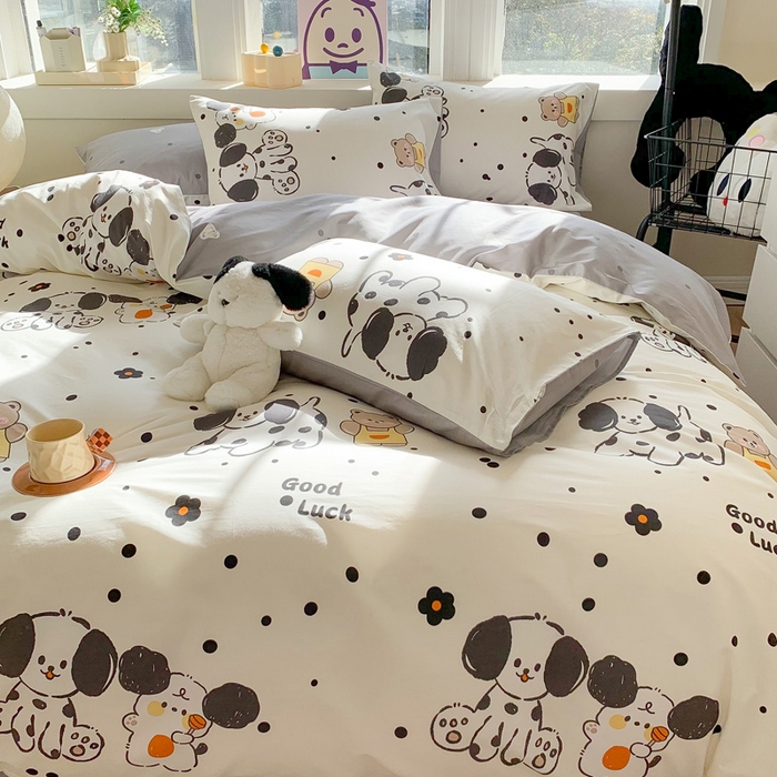 91家纺网 家纺一手货源 找家纺 澳萝拉 2024新款全棉印花亲肤舒适四件套 奶油狗