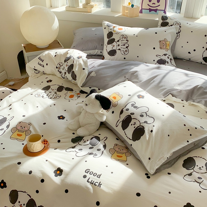 91家纺网 家纺一手货源 找家纺 澳萝拉 2024新款全棉印花亲肤舒适四件套 奶油狗