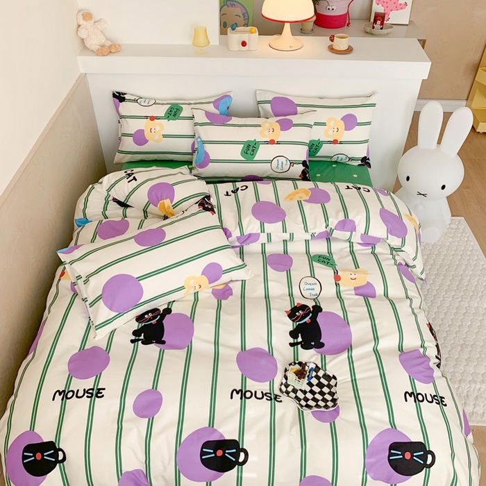 91家纺网 家纺一手货源 找家纺 澳萝拉 2024新款全棉印花亲肤舒适四件套 线条猫咪