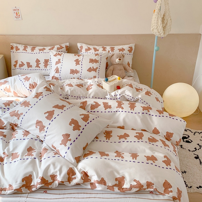 91家纺网 家纺一手货源 找家纺 澳萝拉 2024新款全棉印花亲肤舒适四件套 运动熊