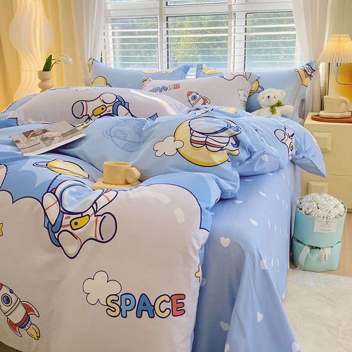 91家纺网 家纺一手货源 找家纺 拾物记 2024新款A类喷气全棉12868卡通印花四件套 探索星球0