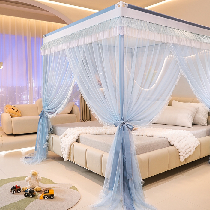 91家纺网 家纺一手货源 找家纺 迪凡保罗蚊帐 2025新款2409外穿杆落地宫廷蚊帐 浅蓝灰