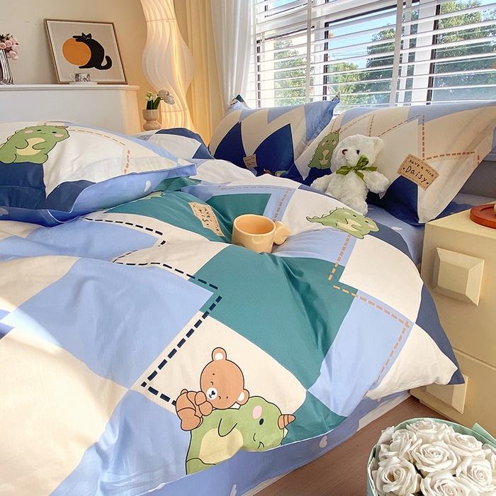 91家纺网 家纺一手货源 找家纺 拾物记 2024新款A类喷气全棉12868卡通印花四件套 淘淘龙0