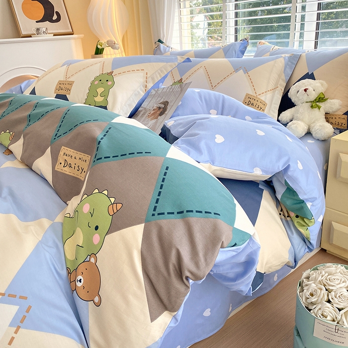 91家纺网 家纺一手货源 找家纺 拾物记 2024新款A类喷气全棉12868卡通印花四件套 淘淘龙0