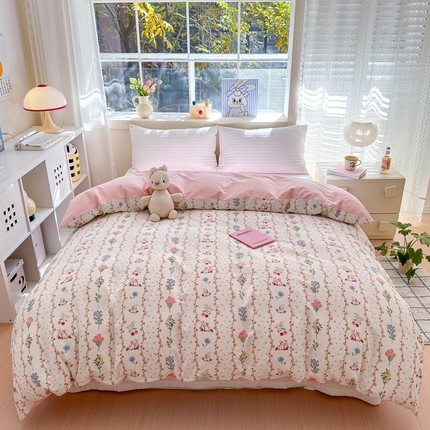 91家纺网 家纺一手货源 找家纺 清雅福 2024新款全棉13372小清新活性印花单被套 枝间梦