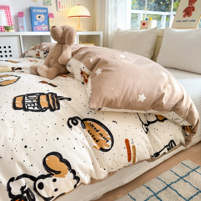 91家纺网 家纺一手货源 找家纺 清雅福 2024新款全棉13372小清新活性印花单被套 面包坊