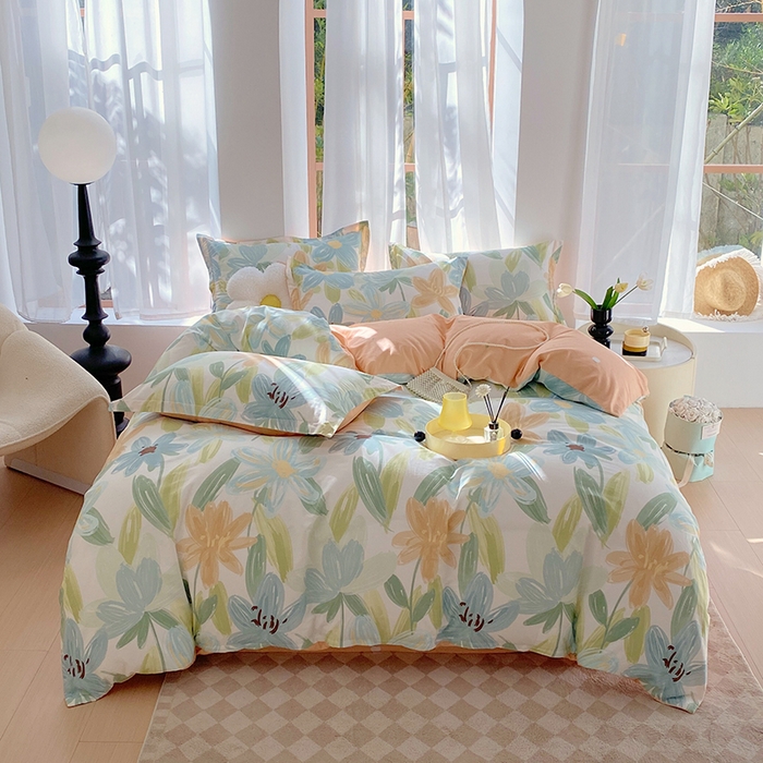 91家纺网 家纺一手货源 找家纺 拾物记 2024新款A类喷气全棉12868卡通印花四件套 雅蔓-绿