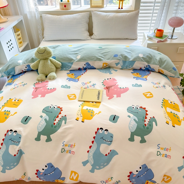 91家纺网 家纺一手货源 找家纺 清雅福 2024新款全棉13372小清新活性印花单被套 恐龙世界