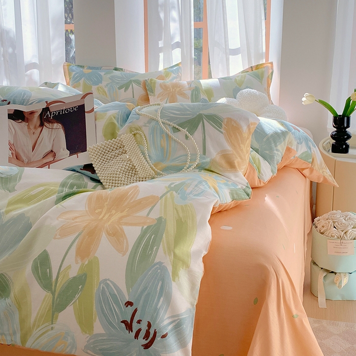 91家纺网 家纺一手货源 找家纺 拾物记 2024新款A类喷气全棉12868卡通印花四件套 雅蔓-绿