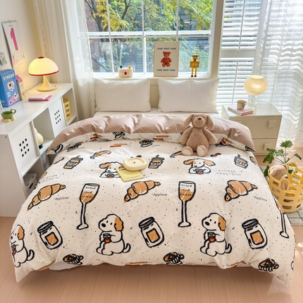 91家纺网 家纺一手货源 找家纺 清雅福 2024新款全棉13372小清新活性印花单被套 面包坊