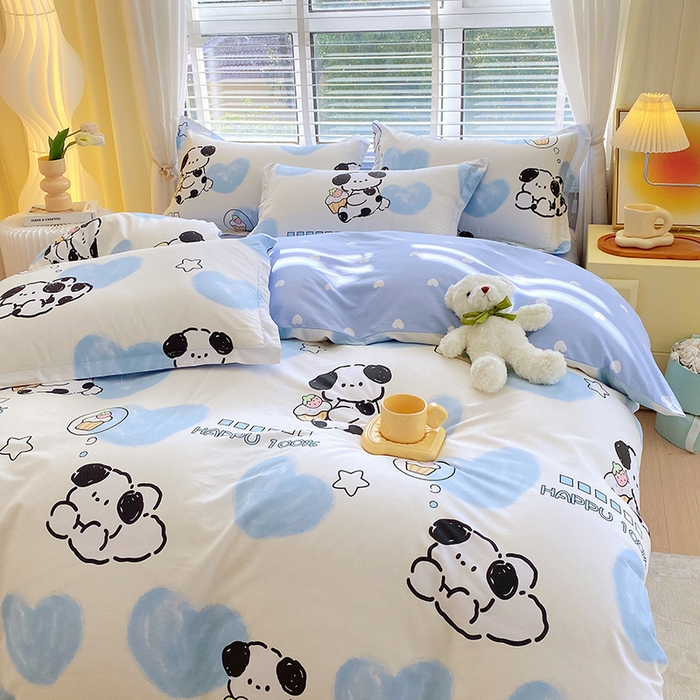 91家纺网 家纺一手货源 找家纺 拾物记 2024新款A类喷气全棉12868卡通印花四件套 班尼狗0