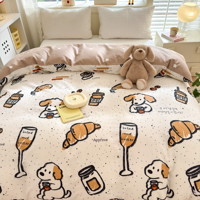 91家纺网 家纺一手货源 找家纺 清雅福 2024新款全棉13372小清新活性印花单被套 面包坊