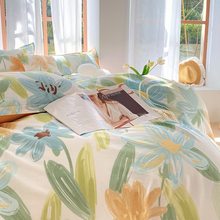 91家纺网 家纺一手货源 找家纺 拾物记 2024新款A类喷气全棉12868卡通印花四件套 雅蔓-绿