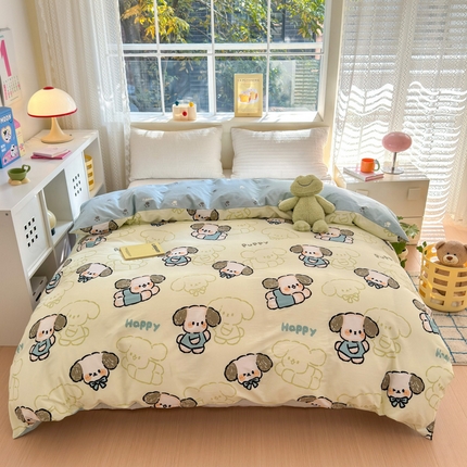 91家纺网 家纺一手货源 找家纺 清雅福 2024新款全棉13372小清新活性印花单被套 班尼狗