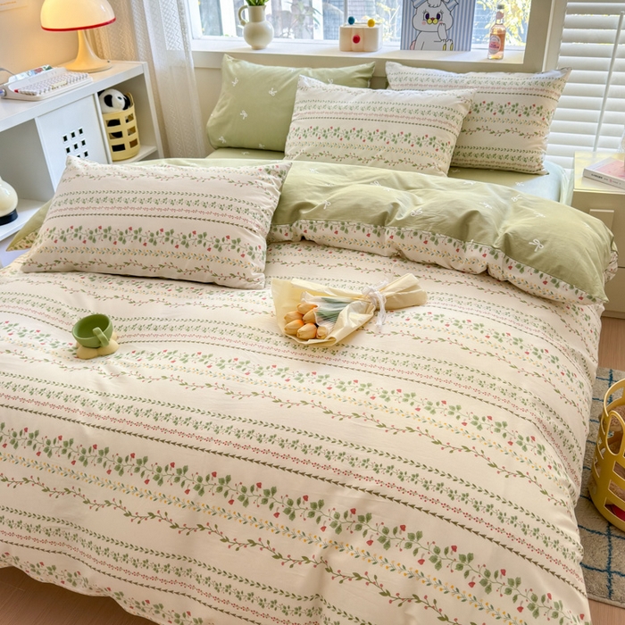 91家纺网 家纺一手货源 找家纺 清雅福 2024新款全棉13372小清新活性印花四件套 甜心藤