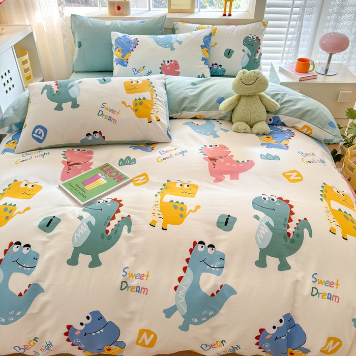 91家纺网 家纺一手货源 找家纺 清雅福 2024新款全棉13372小清新活性印花四件套 恐龙世界