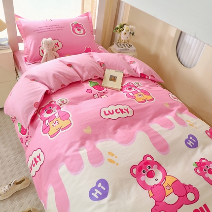 拾物记  2024新款A类喷气全棉12868卡通印花学生三件套 草莓熊宝