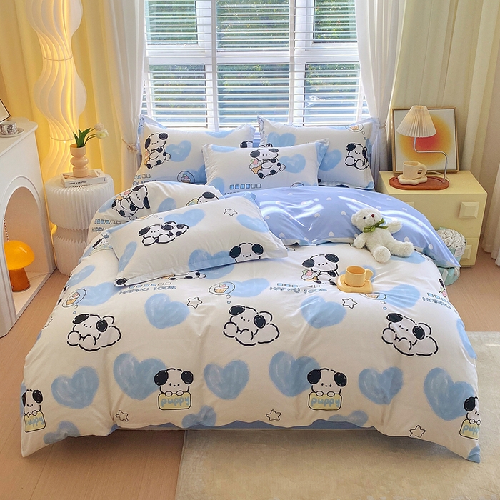 91家纺网 家纺一手货源 找家纺 拾物记 2024新款A类喷气全棉12868卡通印花四件套 班尼狗0