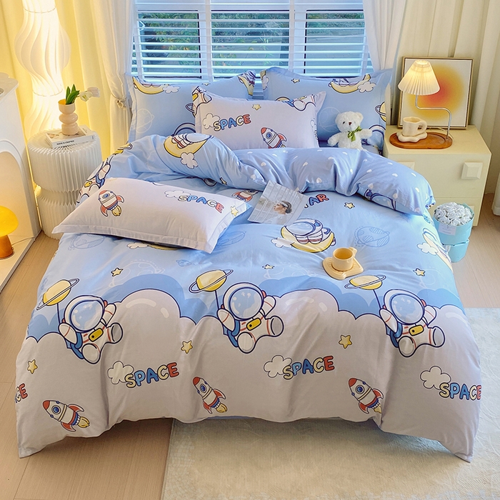 91家纺网 家纺一手货源 找家纺 拾物记 2024新款A类喷气全棉12868卡通印花四件套 探索星球0