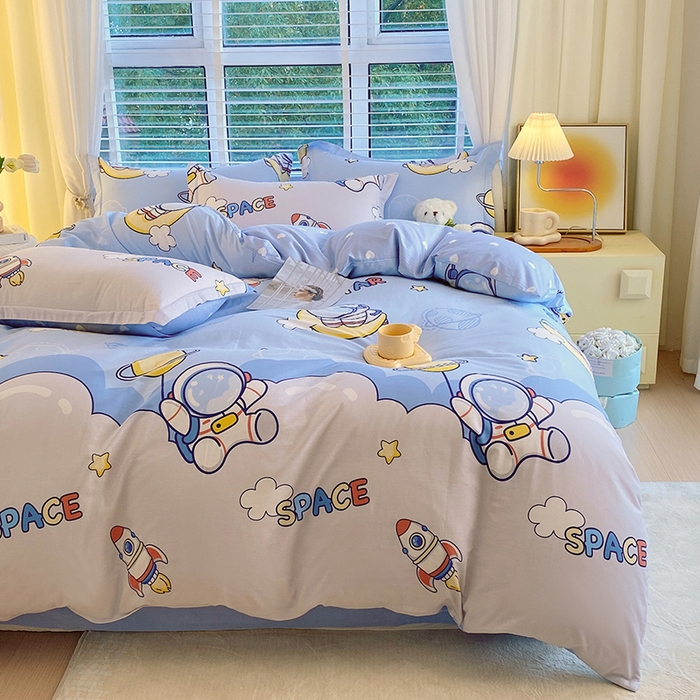 91家纺网 家纺一手货源 找家纺 拾物记 2024新款A类喷气全棉12868卡通印花四件套 探索星球0