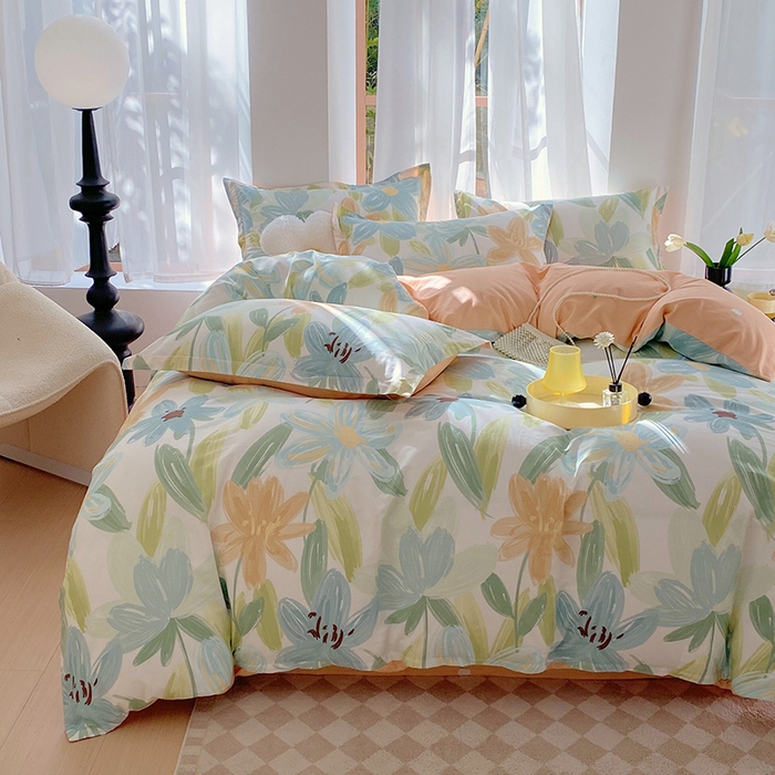 91家纺网 家纺一手货源 找家纺 拾物记 2024新款A类喷气全棉12868卡通印花四件套 雅蔓-绿