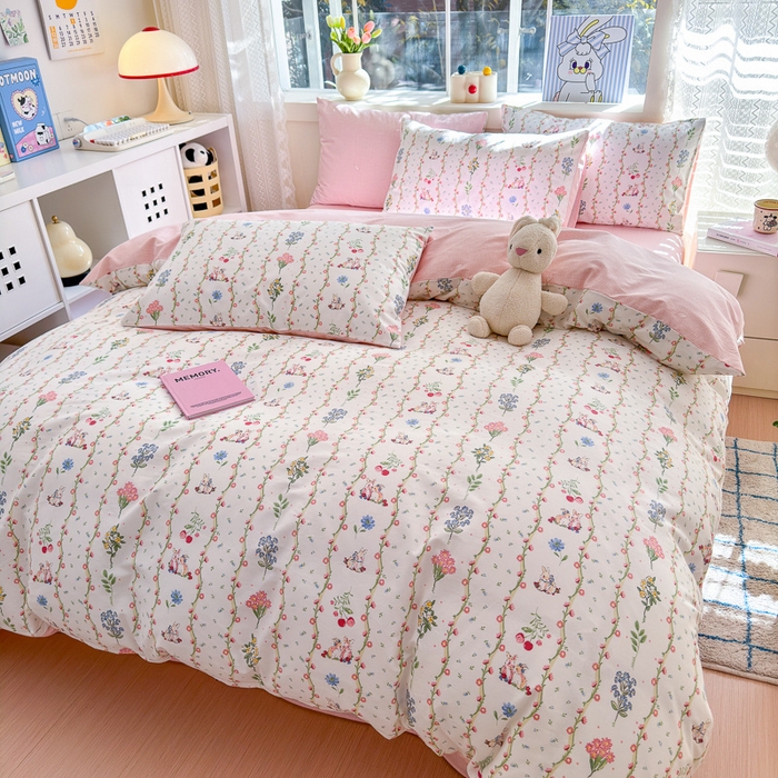 91家纺网 家纺一手货源 找家纺 清雅福 2024新款全棉13372小清新活性印花四件套 枝间梦