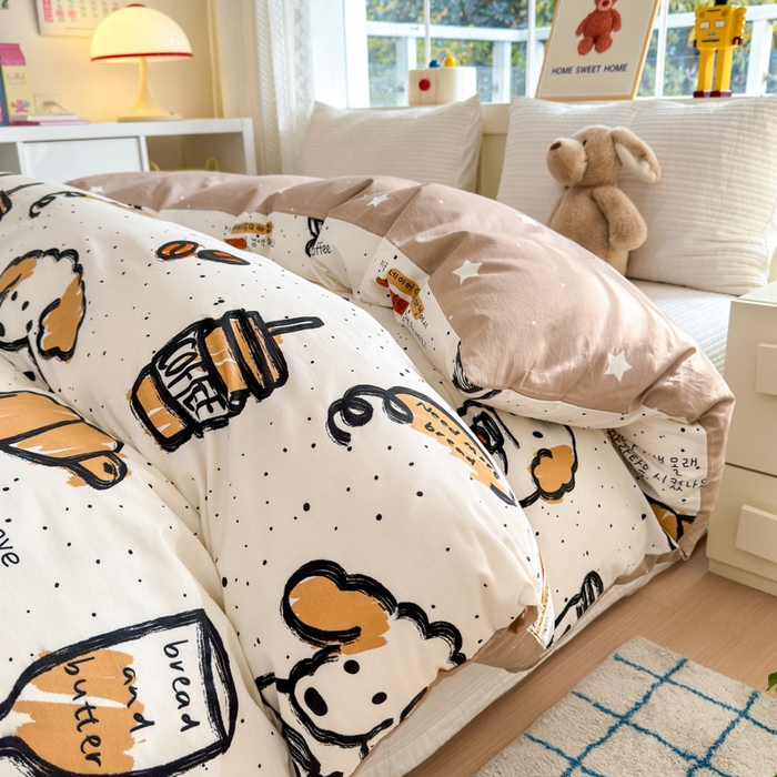 91家纺网 家纺一手货源 找家纺 清雅福 2024新款全棉13372小清新活性印花单被套 面包坊