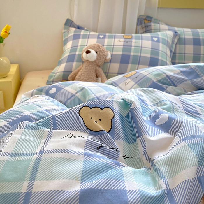 91家纺网 家纺一手货源 找家纺 拾物记 2024新款A类喷气全棉12868卡通印花四件套 洛米小熊