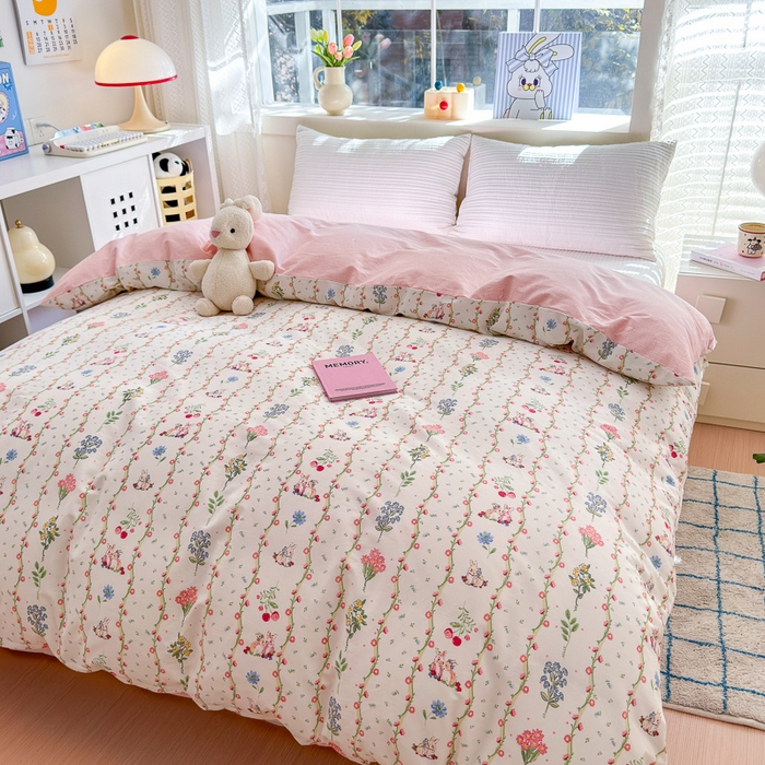 91家纺网 家纺一手货源 找家纺 清雅福 2024新款全棉13372小清新活性印花单被套 枝间梦