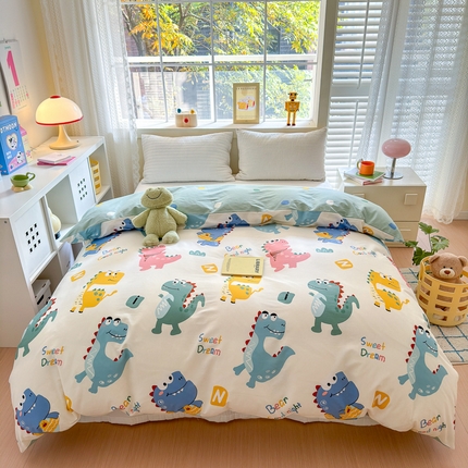 清雅福 2024新款全棉13372小清新活性印花单被套 恐龙世界