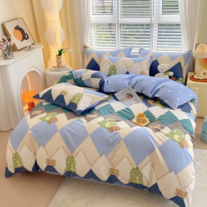 91家纺网 家纺一手货源 找家纺 拾物记 2024新款A类喷气全棉12868卡通印花四件套 淘淘龙0