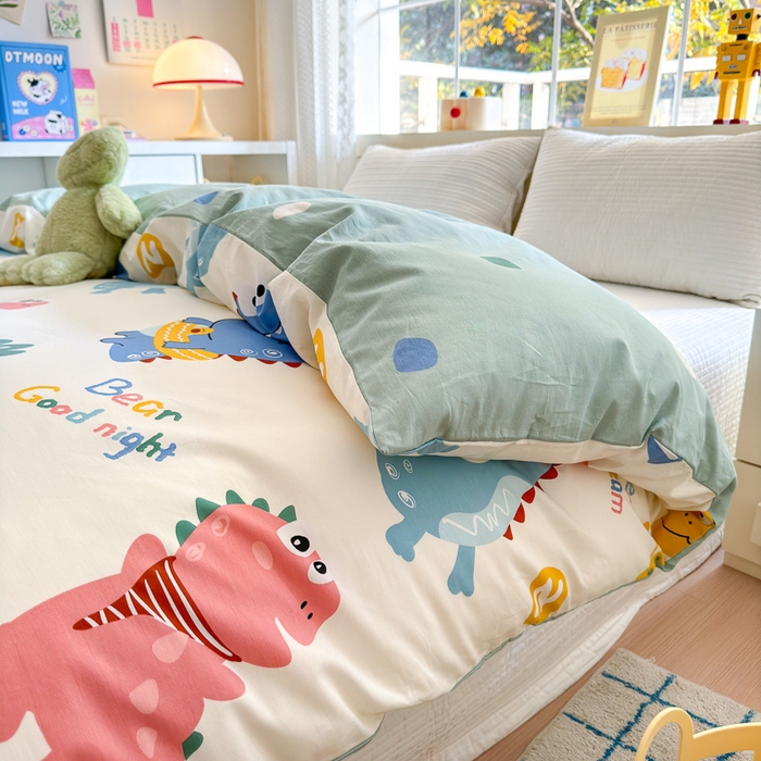 91家纺网 家纺一手货源 找家纺 清雅福 2024新款全棉13372小清新活性印花单被套 恐龙世界