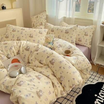 91家纺网 家纺一手货源 找家纺 （总）六巷胡同 2024新款ins元气卡通风40支全棉13372面料四件套