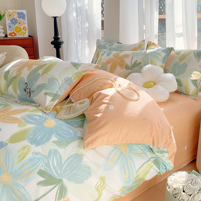 91家纺网 家纺一手货源 找家纺 拾物记 2024新款A类喷气全棉12868卡通印花四件套 雅蔓-绿