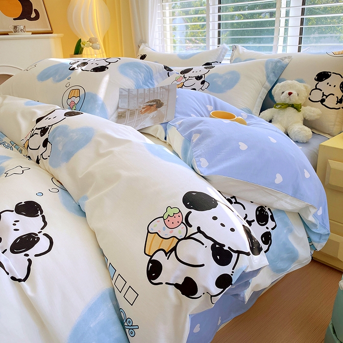 91家纺网 家纺一手货源 找家纺 拾物记 2024新款A类喷气全棉12868卡通印花四件套 班尼狗0