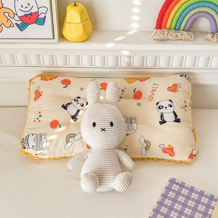 91家纺网 家纺一手货源 找家纺 显高家纺 2025新款13372纯棉豆豆绒儿童枕 黄色