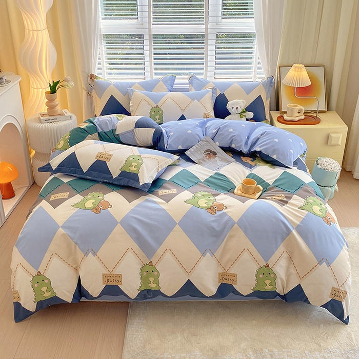 91家纺网 家纺一手货源 找家纺 拾物记 2024新款A类喷气全棉12868卡通印花四件套 淘淘龙0