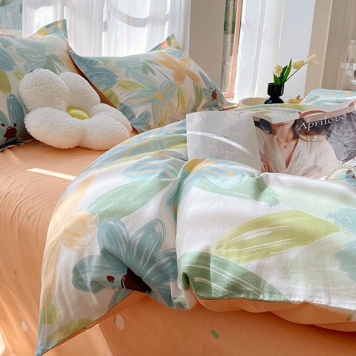 91家纺网 家纺一手货源 找家纺 拾物记 2024新款A类喷气全棉12868卡通印花四件套 雅蔓-绿