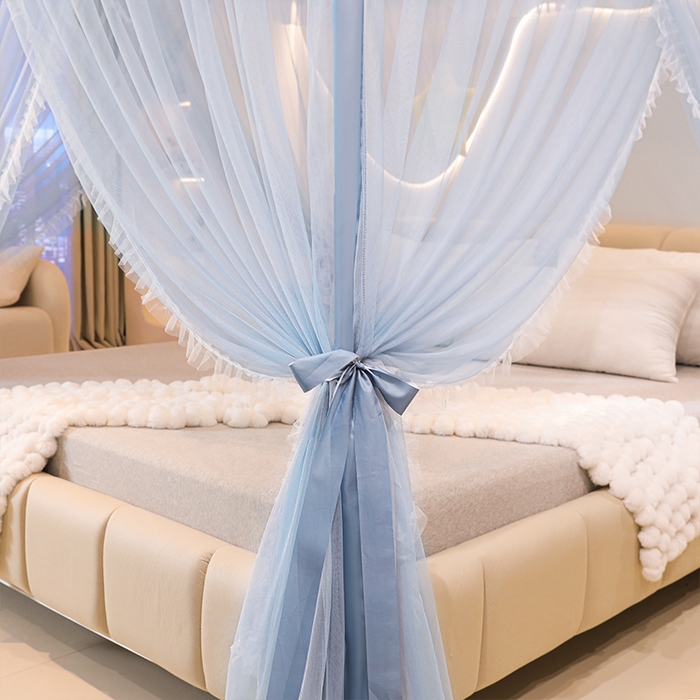 91家纺网 家纺一手货源 找家纺 迪凡保罗蚊帐 2025新款2409外穿杆落地宫廷蚊帐 浅蓝灰