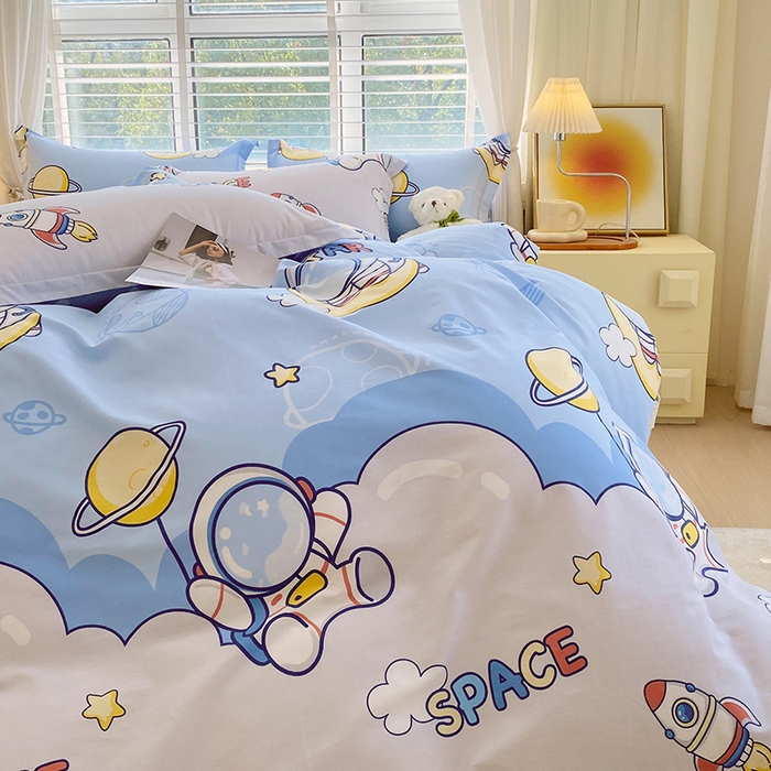 91家纺网 家纺一手货源 找家纺 拾物记 2024新款A类喷气全棉12868卡通印花四件套 探索星球0